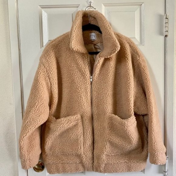 Princess Polly Oversized Tan Zip Up Teddy Coat Blogger Fav - Picture 6 of 13